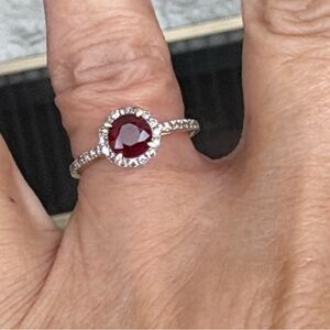 14K Yellow Gold Ruby & Diamond Halo Ring